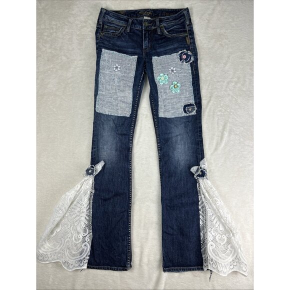 Silver Jeans Toni Women’s 27 Custom Lace Flower Modified Hippie Boho Floral - Picture 1 of 16